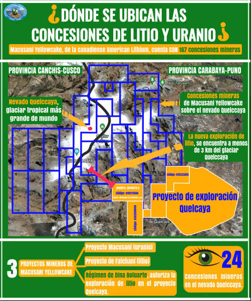Gráfico de las zonas afectadas por las concesiones de litio y uranio. Imagen: DHUMA.