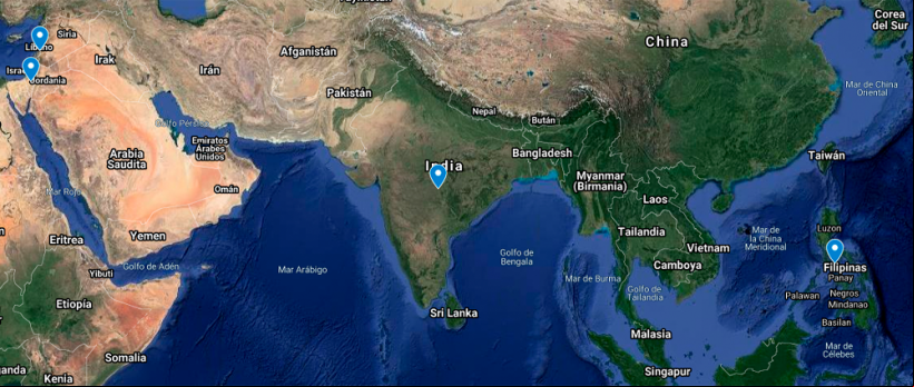Mapa de los proyectos de emergencia contra el coronavirus en Asia
